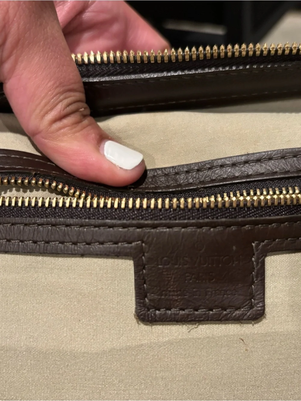 Louis Vuitton Cream Monogram Satchel with Dark Brown Trim